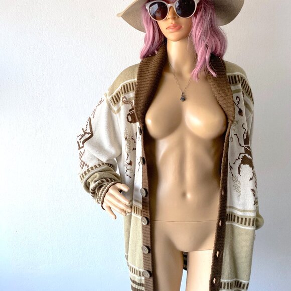 Mulitcolored Cardigan Sweater Novelty Print Unique Fashion Quirky Grandpa Granny - Picture 5 of 9